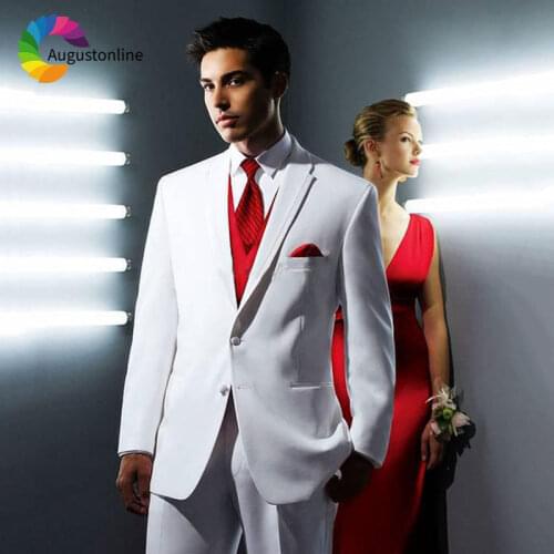 England White Men Suits Wedding Tailored Groom Tuxedo Groomsmen Suit Slim Fit Formal Bridegroom Blazers Jacket 3Piece Pants Vest
