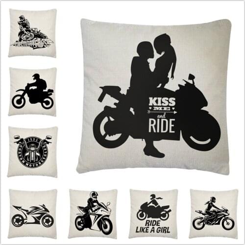 Black/White Motorcycle Logo Pattern Linen Cushion Cover Pillow Case for Home Sofa Car Decor Pillowcase 45X45cm