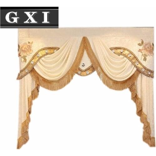 GXI European Luxury Elegant Flocking Hollow Short Valance Window Curtains Embroidered Decoration Velcro Top Panels WP321-35
