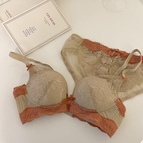 Gathering underwear no steel ring latex adjustment type bra set upper collection double breasted lace bralette panty set