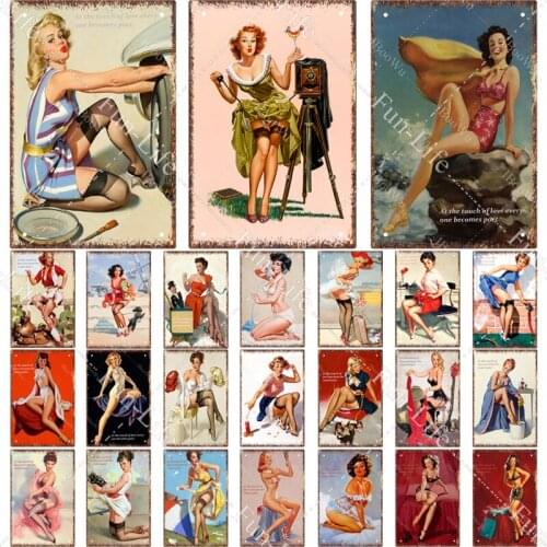 Beauty Girl Vintage Metal Poster Tin Signs Retro Metal Plaque Plate Room Bar Car Beach Art Wall Sticker Decor