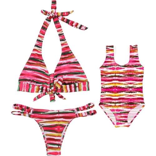Mother Daughter Swimsuit Summer 2019 Striped Matching Mommy And Me Clothes Family Look Mom Girl Swimwear Clothing