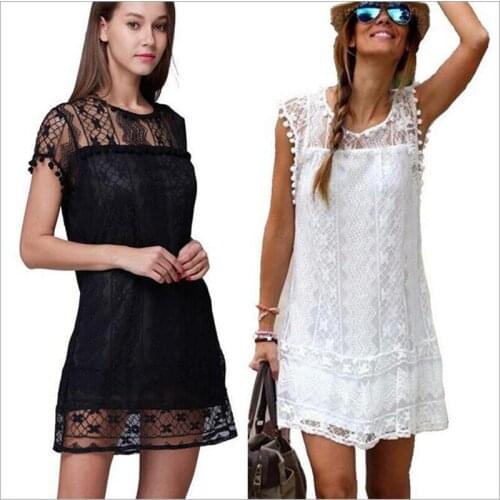 Summer New Women Sexy Brief Lace Dress Female Casual Hollow Out Elegant Short Sleeve Dresses Girls vestidos