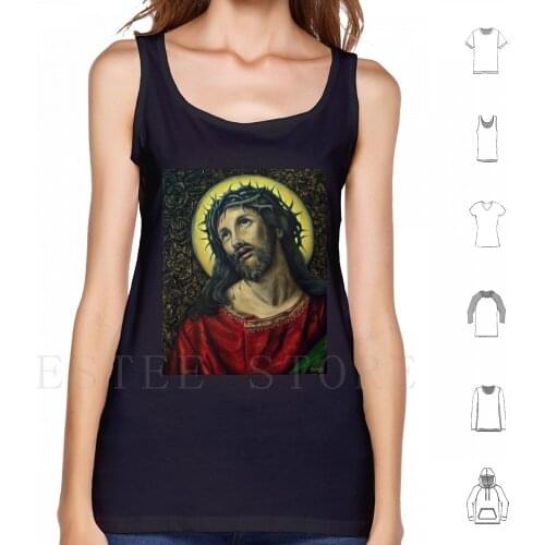 Suffering Christ Tank Tops Vest Sleeveless Blood Catholic Christian Impasto Jesus King Redeemer Religious Saviour