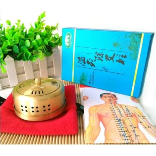 Copper Moxibustion box portable moxibustion massage moxa burner moxibustion instrument with 54 moxa roll