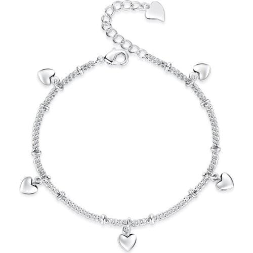 Fashion Heart-shaped Tassel Pendant Bracelet Elegant Women Wedding Silver Color Bracelet Jewelry Romantic Valentines Day Gift