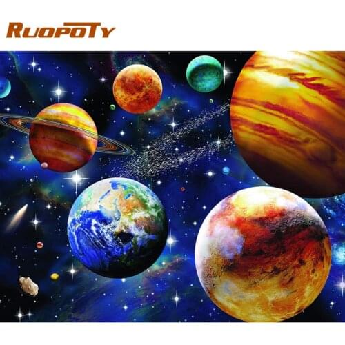 RUOPOTY 60x75cm Frame Diy Painting By Numbers Space Landscape Paint By Number For Adults Kit Acrylic Drawing Coloring By Numbers