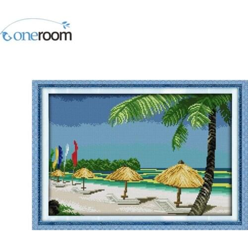 Oneroom Beach scenery Patterns Counted Cross Stitch 11CT 14CT Cross Stitch Set Wholesale Chinese Cross-stitch Kit Embroidery
