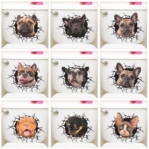 Funny Dogs Toilet Stickers For Washroom Home Decoration Diy Vivid 3d Broken Hole Pattern Puppy Mural Art Creative Pvc Wall Decal