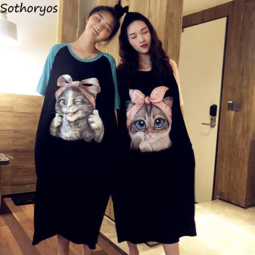 Nightgowns Women Printed Cartoon Lovely Oversize Loose Fashion Casual Home Nightwear Chic Womens Sweet Summer Sleepshirt Ulzzang