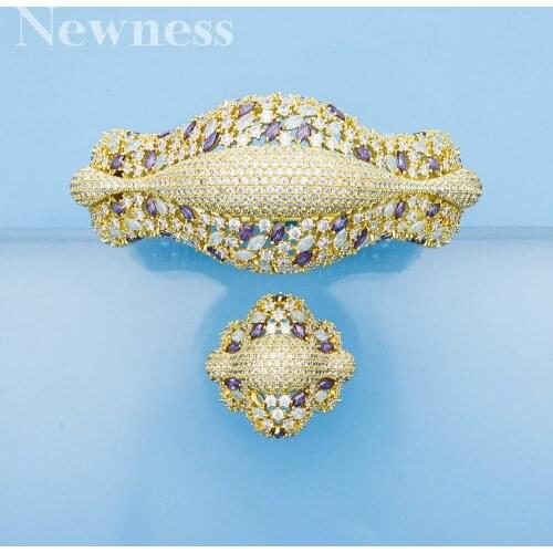 Newness 2019 Hot Charms Multicolor Full Mirco Pink Cubic Zirconia Bridal Bangle Ring Sets aretes de mujer modernos 2019