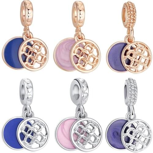 New Retro Grid Pendant DIY Beads Suitable Original Pandora Charm Bracelet Ladies Jewelry Making Gifts