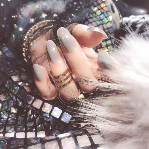 Girls New Design Long Pointed Sharp Fake Nails Ladies Sexy Mirror Bright Colorful False Nails DIY Nail Art Tips with Glue 24pcs