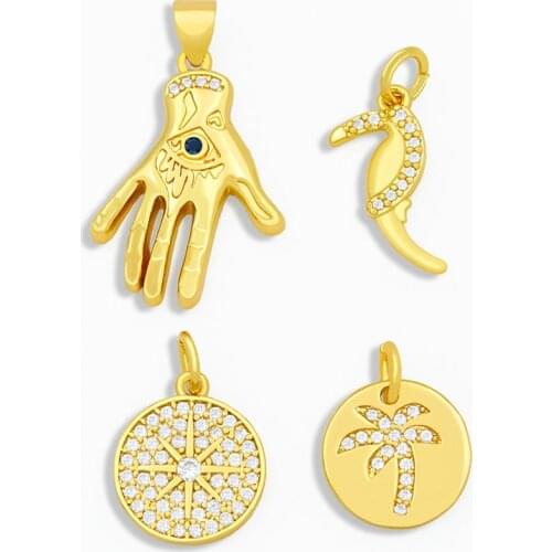OCESRIO CZ Stone Hamsa Fatima Hand Pendant Charms for Jewelry Making Bulk Small Pendant Charms for Women Accessories pdta259