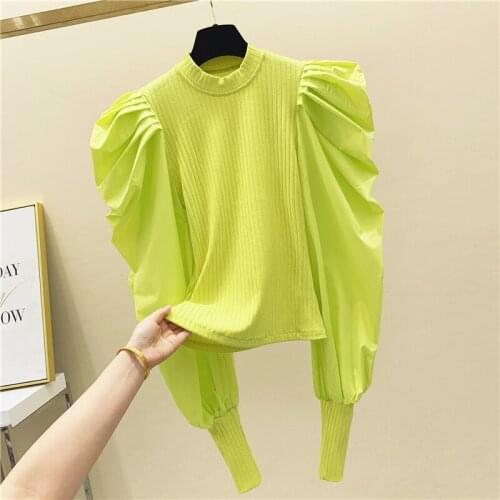 Autumn Fashion Womens Clothes 2020 New Knitted Shirt Puff Long Sleeve Slim Fit Jumper Ladies All-match Basic Top Jumpers Femme