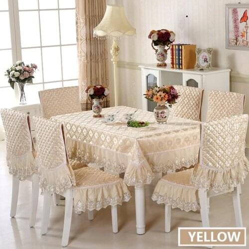 Luxury Jacquard Fabric Lace Tablecloth Kitchen Coffee Tea Table Cover Dining Party Banquet Decor Tablecloths Chair Cover Set W