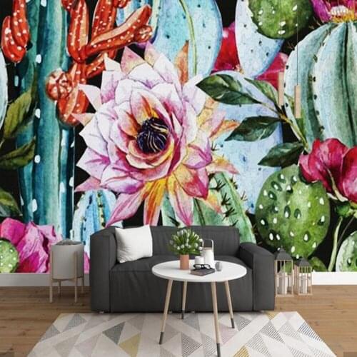 Hand-painted Cactus Flower Wallpaper Murals for Living Room Print Photo Stereo Art Wall Decals 3d Wall Murals Plant Fresh Paper