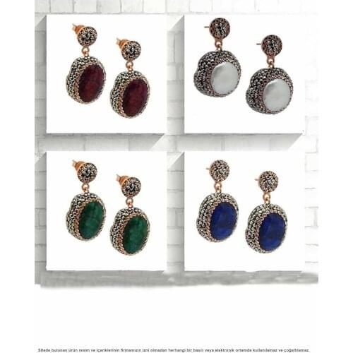 Silver Swarovski Natural Stone Earrings