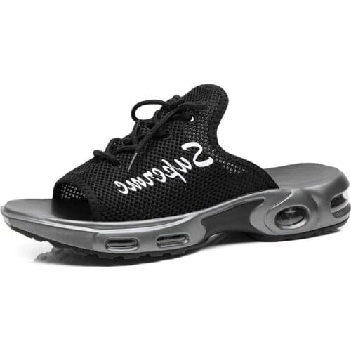 Air cushion slippers Men vacation wearproof antiskid slipper with soft sole mesh slipper for summer lace up slipper