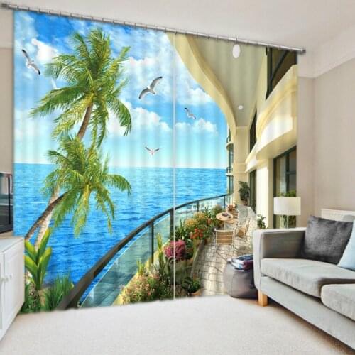 Modern living room curtains beach 3D Curtain Printing Blockout Polyester Chinese Sun Photo Drapes Fabric For Room Bedroom Window