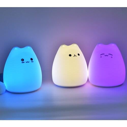 Night Lights Small Cute Cat Silicone Light Led Colorful Night Light Baby Child Nursery Lamp for Children Gift