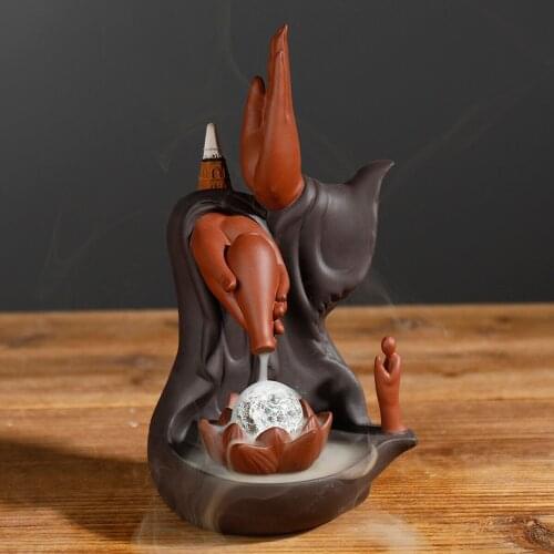 LED Ceramic Backflow Waterfall Smoke Incense Burner Censer Holder Home Decor