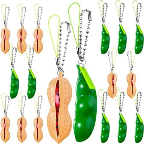 Squeeze Peanut Soybean Toys Mini Pea Popper Fidget Toy Keychain