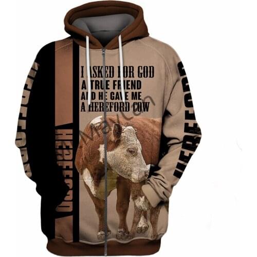 A Hereforo Cow Leisure Men Women Sweatshirts Zip Hoodie 3D Print Fashion Cool Streetwear Sportswear Hooded Mens Harajuku Jackts