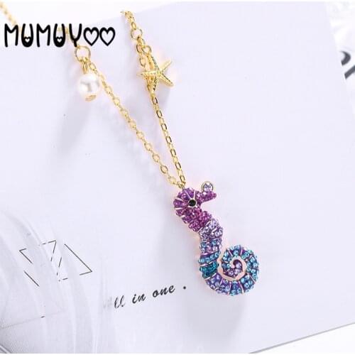 High quality sweet romantic charm summer blue cute colorful ocean seahorse women necklace pendant