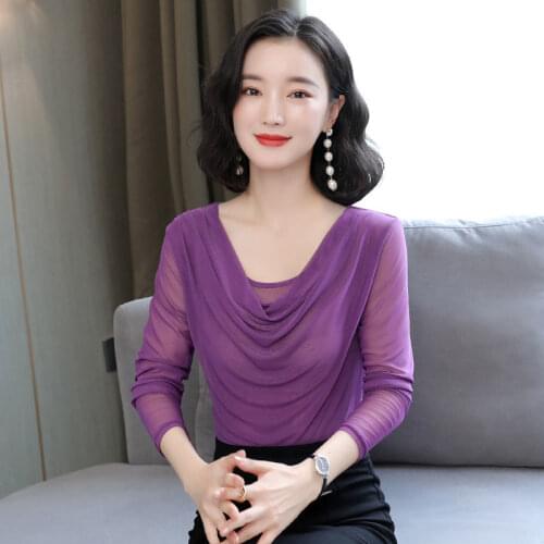 Women Blouse Mesh Long-Sleeved Top Womens Autumn Clothing Womens T-shirt Blusas Ropa De Mujer