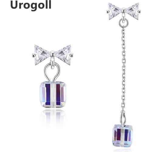 Hot Crystal Earrings Bow Long Ladies Fashion Earrings Crystal S925 Sterling Silver Asymmetric Crystal Earrings