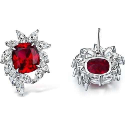 100% 925 Sterling Silver 10*11mm Ruby Sapphire Stud Earrings For Women Sparkling High Carbon Diamond Wedding Fine Jewelry