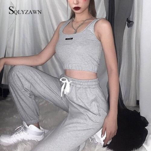 Letter Print Sporty 2 Piece Outfits for Women Summer Casual Sleeveless Crop Top and Cargo Trousers Tracksuit Jogger 2 Piece Set