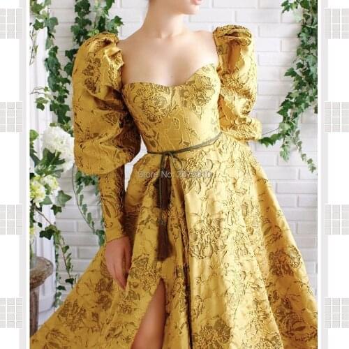 Sexy Sweetheart A-Line Long Evening Dress Floor-Length Sash Women Formal Dress Slit For Turkish Arabic Prom Party Dress Dubai