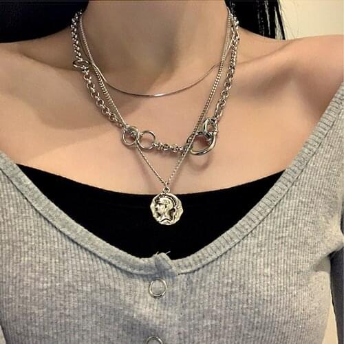 3PCS in one layered pendant necklace vintage pharaoh pendant necklace retro silver color necklaces for women 2020 new arrival