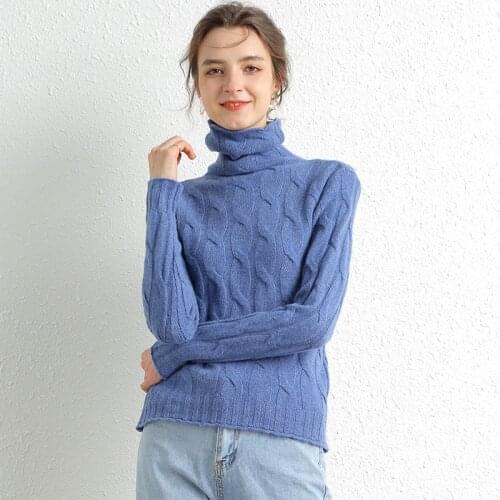 Winter Women Pullovers Sweater Knitted Elasticity Casual Jumper Fashion Turtleneck Warm Female 100% Merino Wool Cashmere Sweater