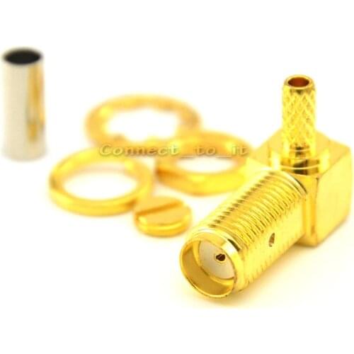 10 pieces SMA Female Jack Bulkhead Right Angle Goldplated Crimp for RG316 RG174 Cable