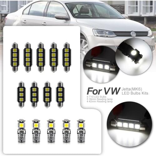 13pcs Auto Interior LED Light Bulbs White Canbus Kit For 2011-2017 Volkswagen VW Jetta A6 MK6 VI Map Dome Vanity Mirror Lamp