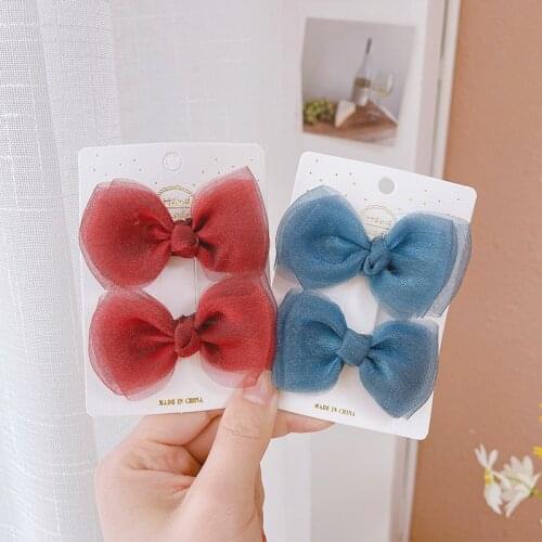 2Pcs/Set Princess Organza Bow Hair Clips for Girls Sparkly Hairpin Solid Duckbill Clip Toddler Kids Headdress Hair Accessories