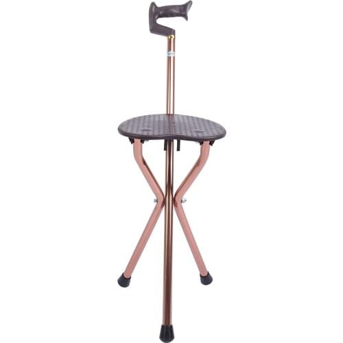 2 in 1 Folding Walking Stick Tripod Stool Elderly Hiking Aluminum Alloy Non-slip Massage Walking Cane Rest Seat Chair Crutch
