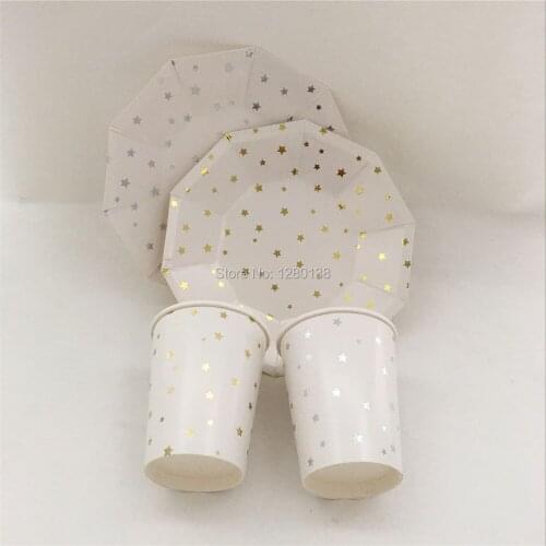 Glitter Gold/Silver Foil Star Small Paper Plates Straws Cups Set Ist Birthday Party Celebrations Wedding Decor Tableware