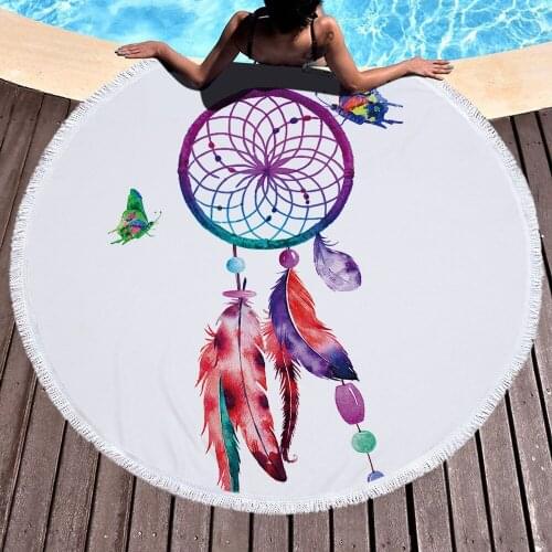 Bohemia Dreamcatcher Large Bath Towel Beach Thick Round 3D feather Printed soft Fabric Quick Compressed Towel Tapestry Yoga 1pcs