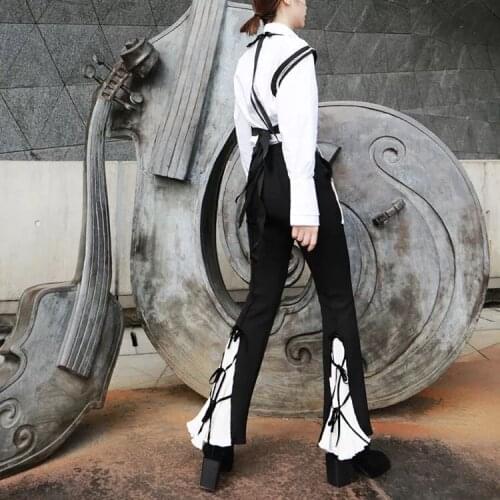 VICONE Pants Womens 2020 New Bell-bottom Pants Autumn Chiffon Stitching Strap High Waist Casual Trousers Pants woman pants