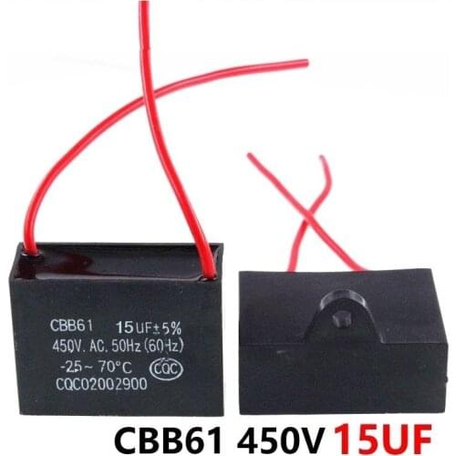 CBB61 450VAC 15UF fan starting capacitor lead length 10cm with line
