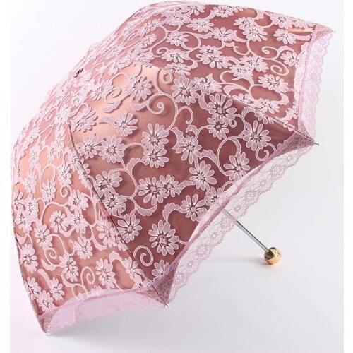Lace Lady Noble Three Fold Sunshade Lace Back Glue Beautiful Exquisite Sunscreen Anti High-quality Sunny Umbrella