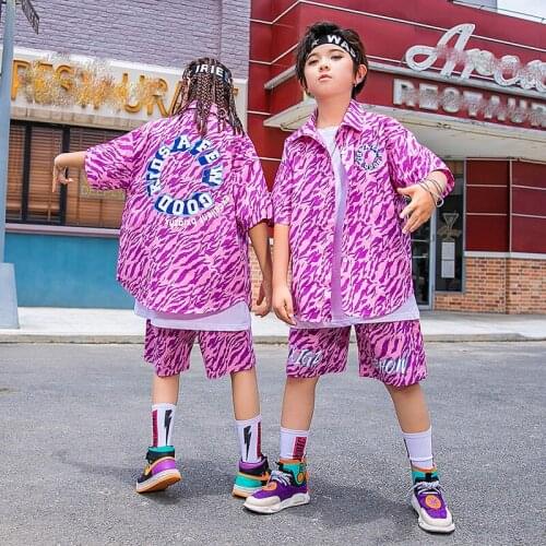 ChildrenS Hip-Hop Catwalk Performance Clothes Boys Short-Sleeved Shirts Girls Jazz Dance Costumes Practice Rave Clothes DN9227