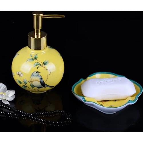 Liquid Soap Dispenser Soap Dish Powder Enamel Ceramic Hand Kitchen Sink Soap Container Bathroom Shampoo Holder Nail Free Bottle