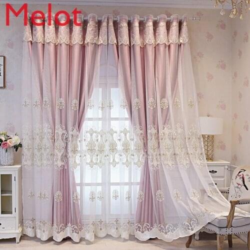 Embroidered Curtain Double-Layer Shading Living Room Bedroom Floor Window Finished Woven Belt Yarn Integrated Customization