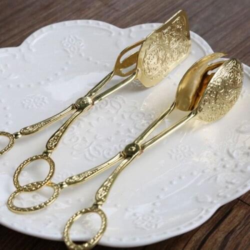 Food Tong Gold-plated Snack Cake Clip Salad Bread Pastry Clamp Baking Barbecue Tool Fruit Salad Cake Clip Kitchen Utensils