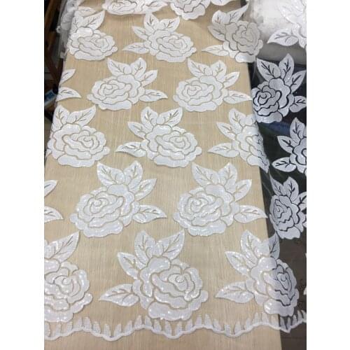 Hot Sale new design french lace with sequins african white color lace fabric high quality african tulle lace fabric